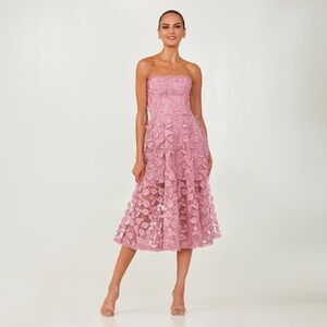 new Helsi Florence 3-d floral lace appliqué strapless gown in orchid